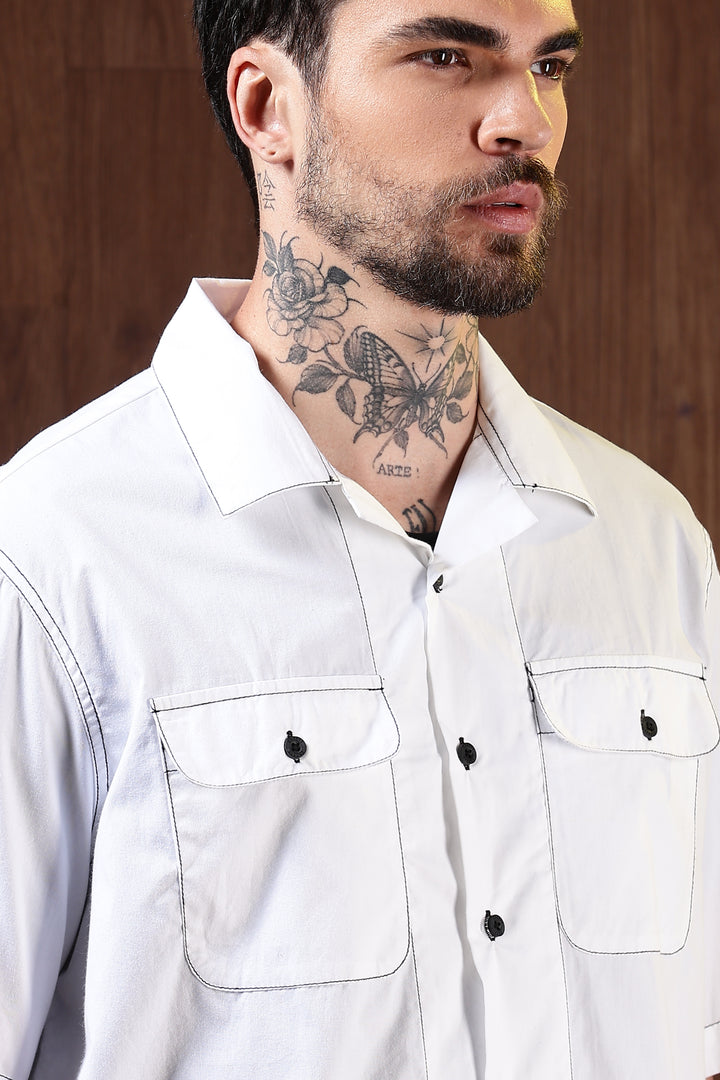 Contrasting Thread: White Oversized Shirt