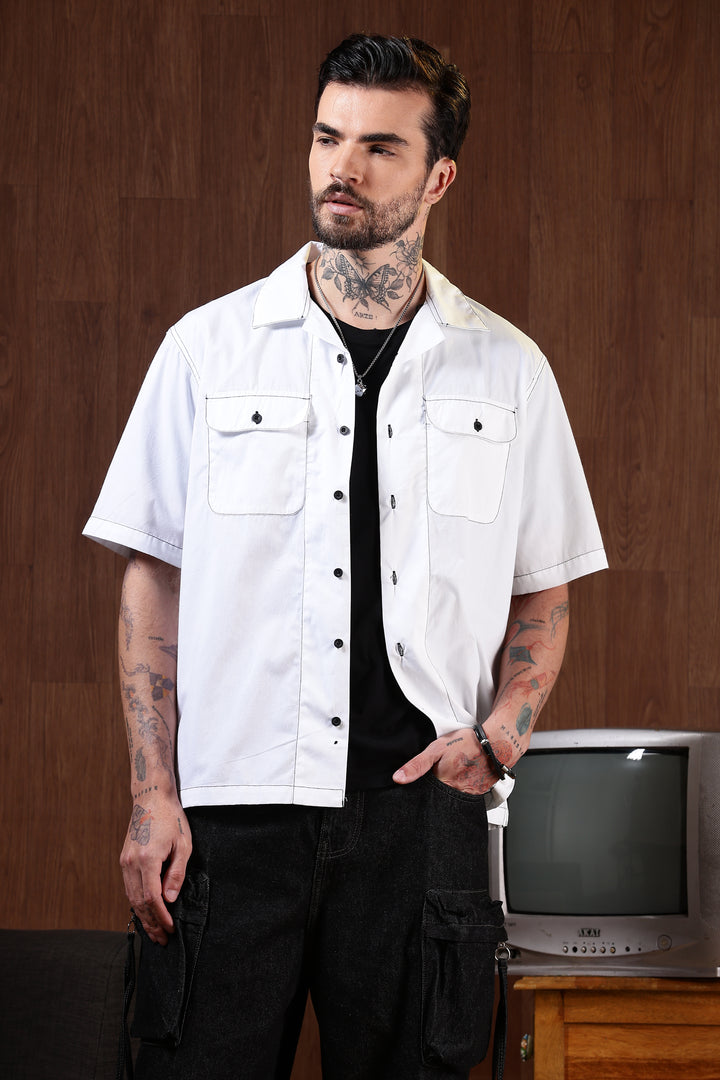 Contrasting Thread: White Oversized Shirt