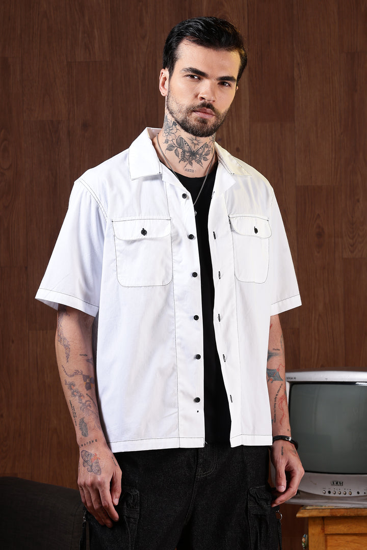 Contrasting Thread: White Oversized Shirt