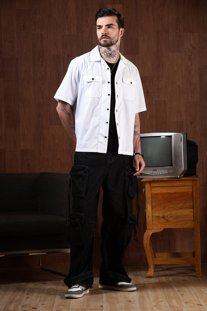 Contrasting Thread: White Oversized Shirt