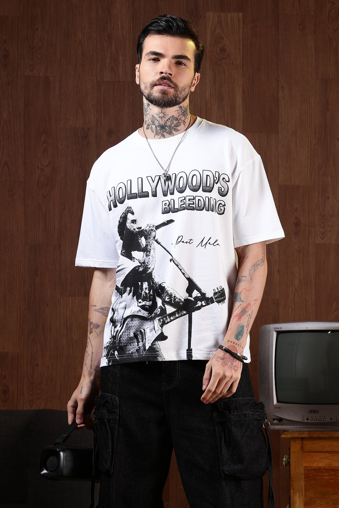 Hollywood's Bleeding: White Oversized T-shirt