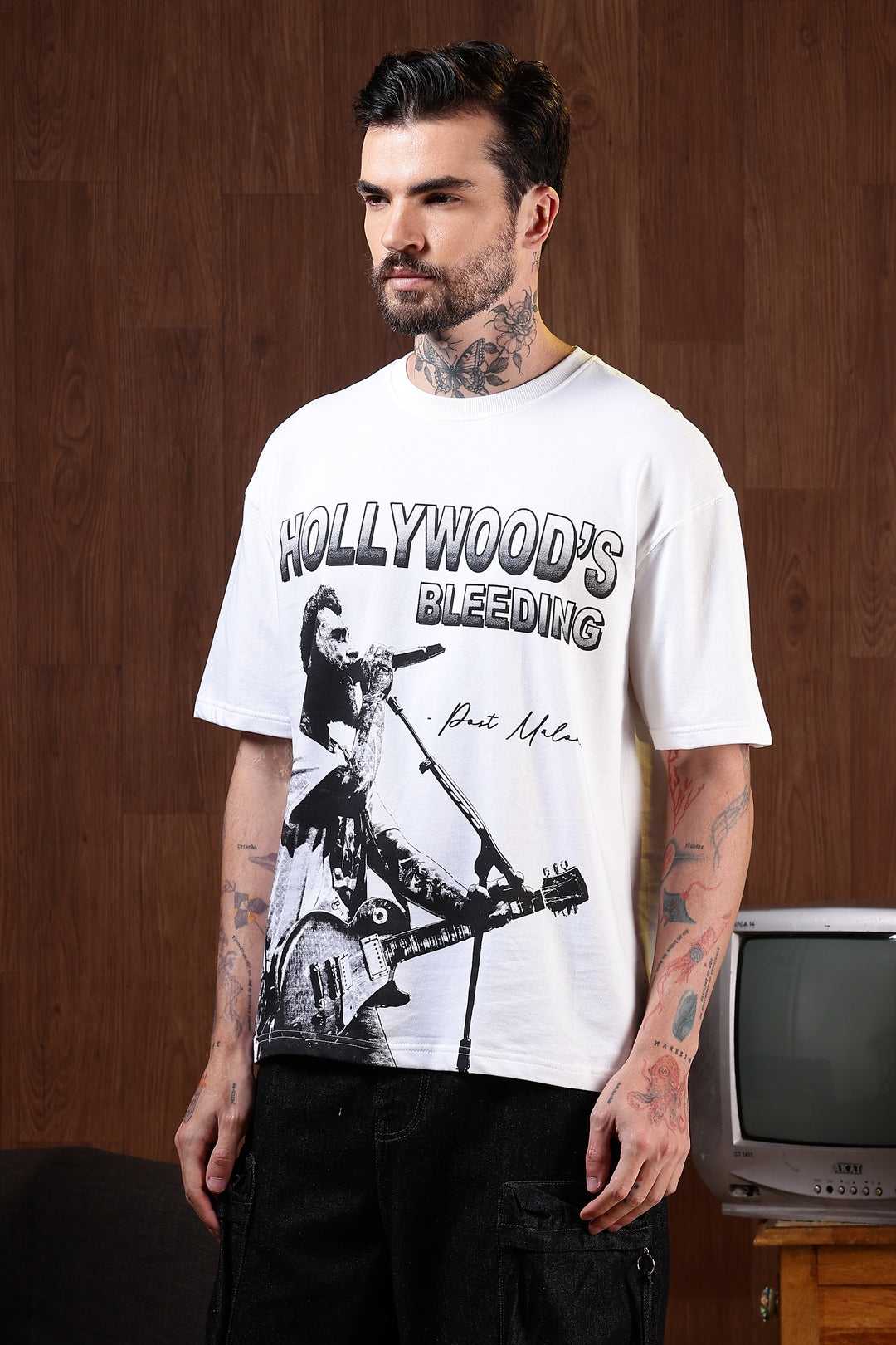 Hollywood's Bleeding: White Oversized T-shirt