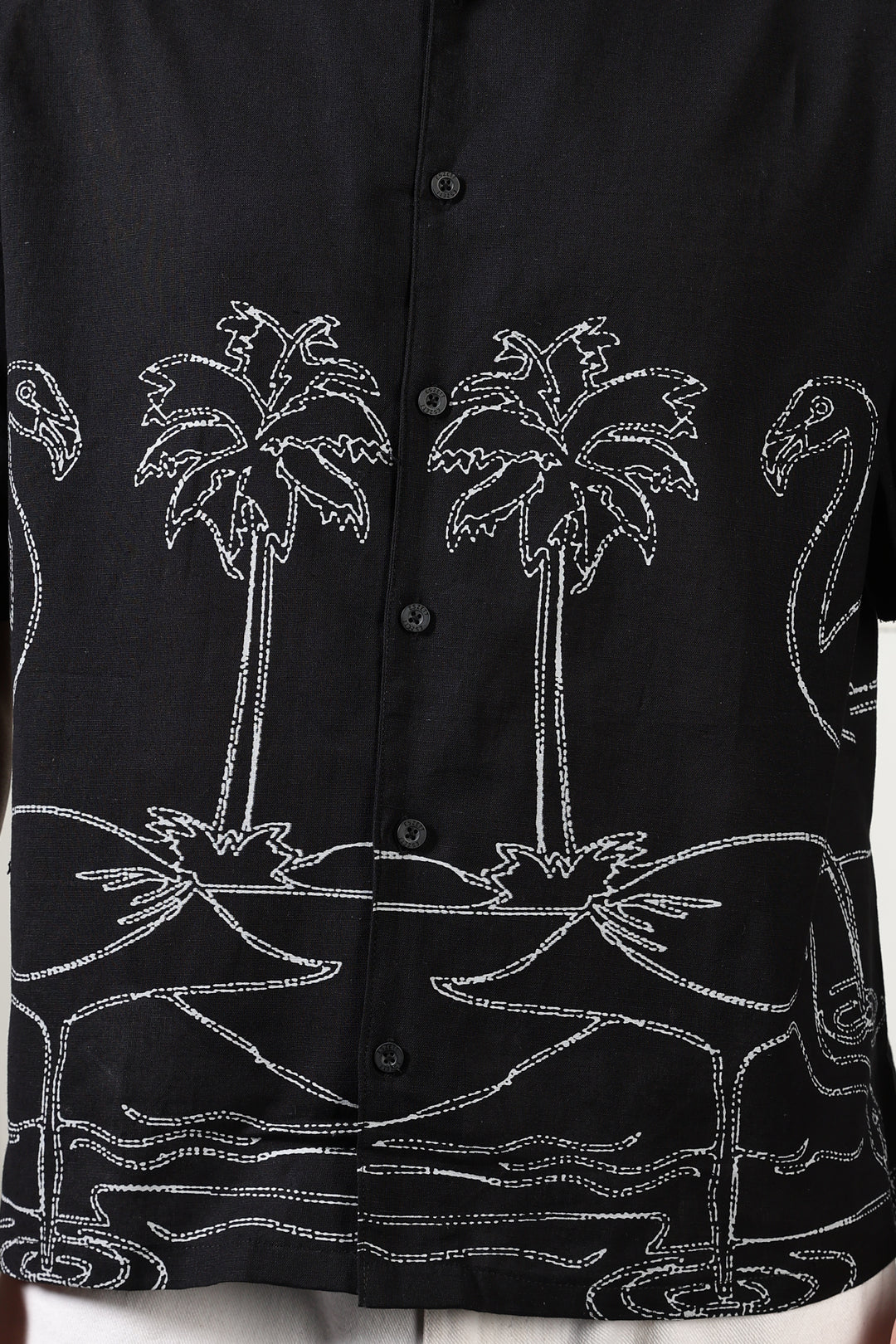 Flamingo: Linen Black Boxy Fit Cuban Shirt