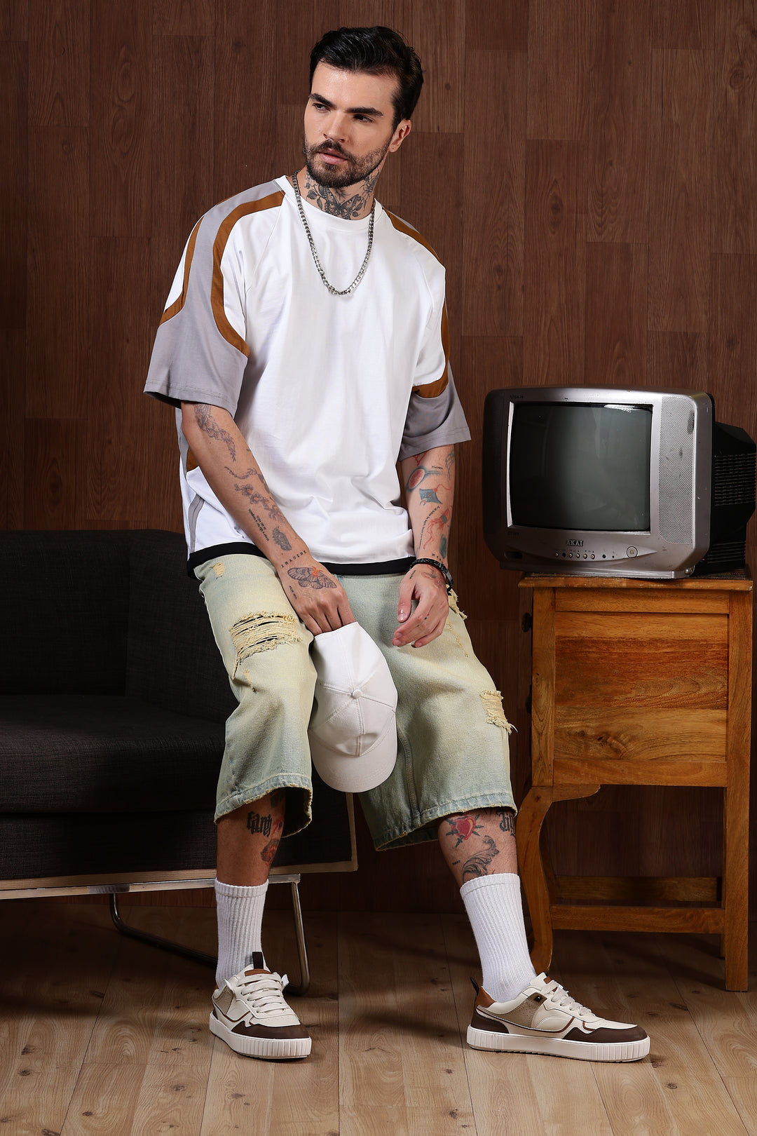 Cut & Sew White Oversized T-shirt