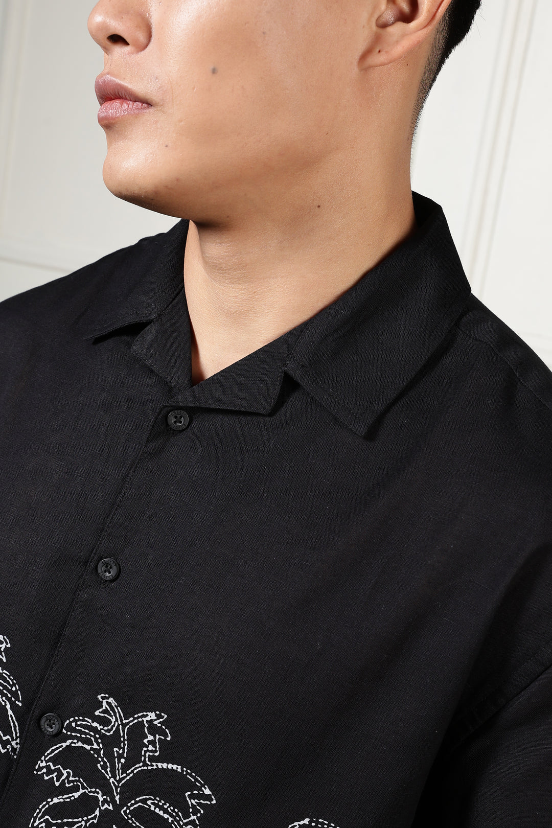 Flamingo: Linen Black Boxy Fit Cuban Shirt