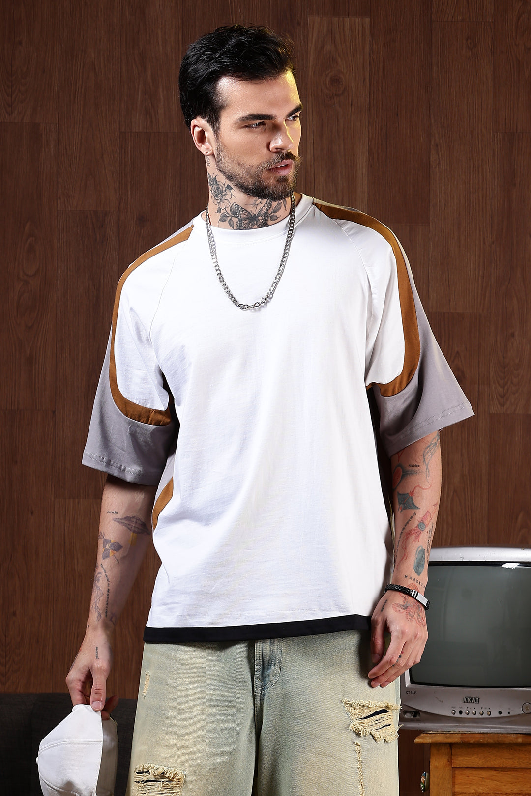 Cut & Sew White Oversized T-shirt