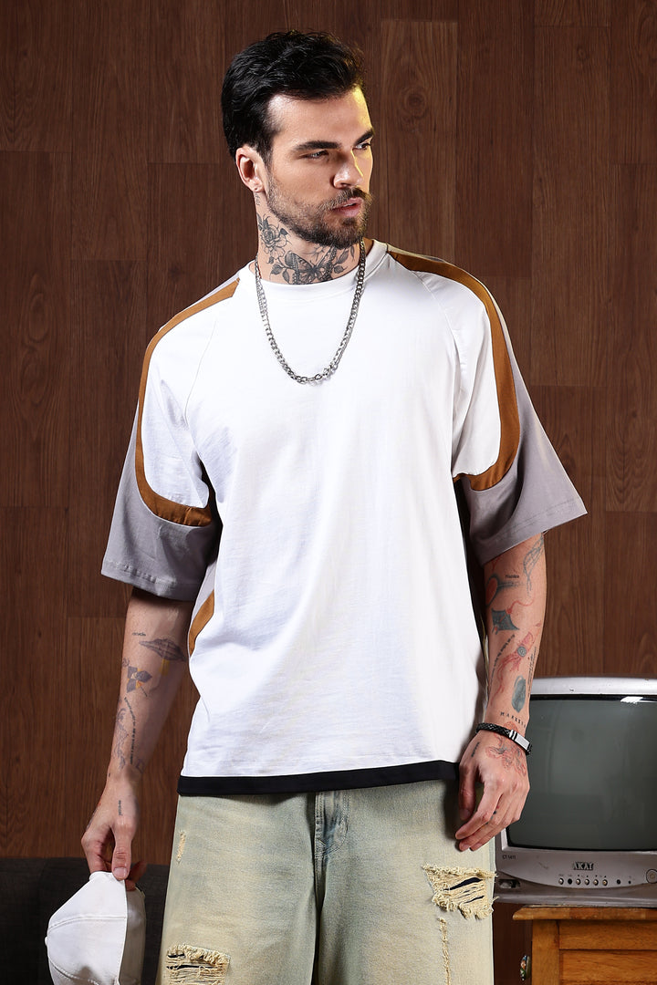 Cut & Sew White Oversized T-shirt