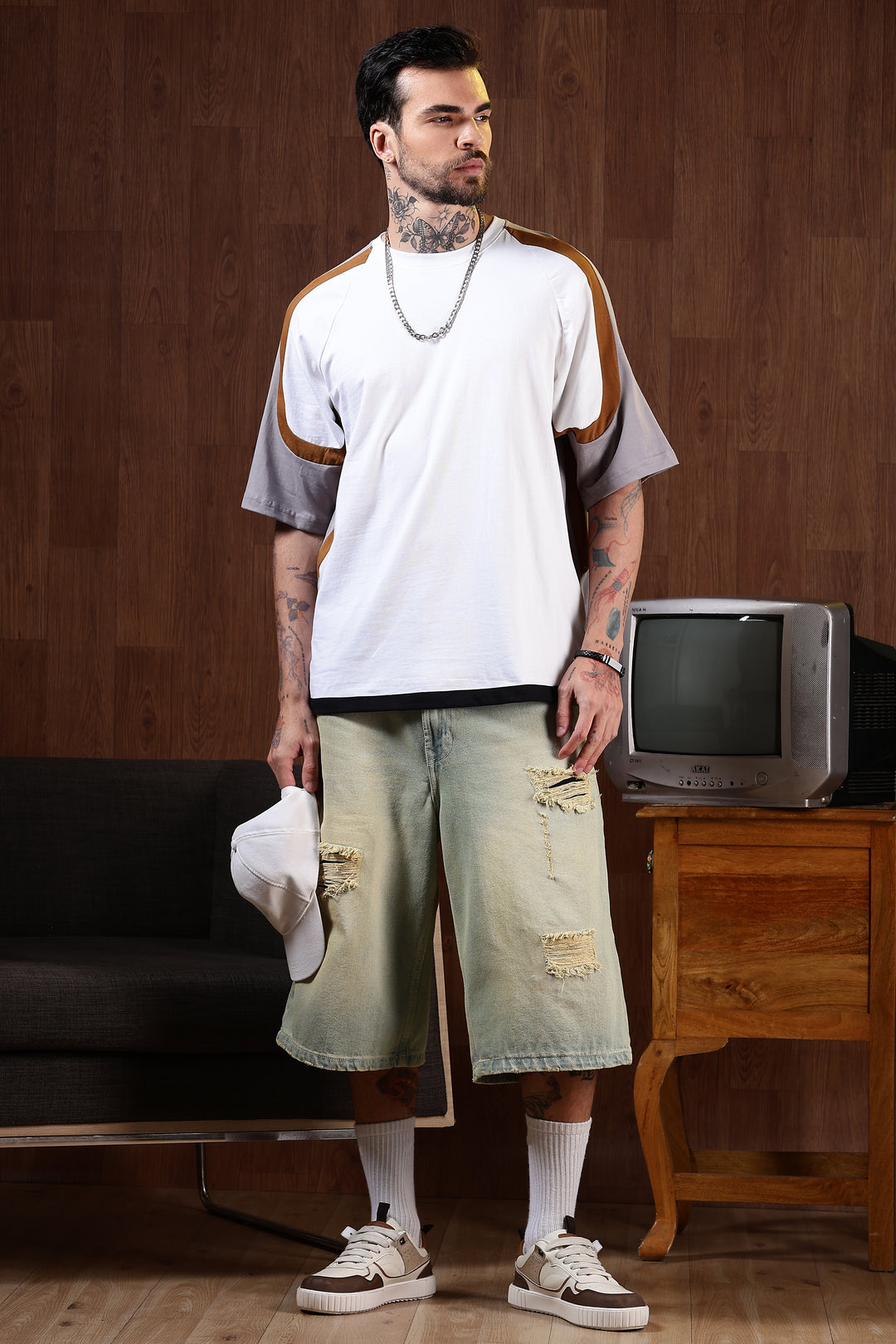 Cut & Sew White Oversized T-shirt