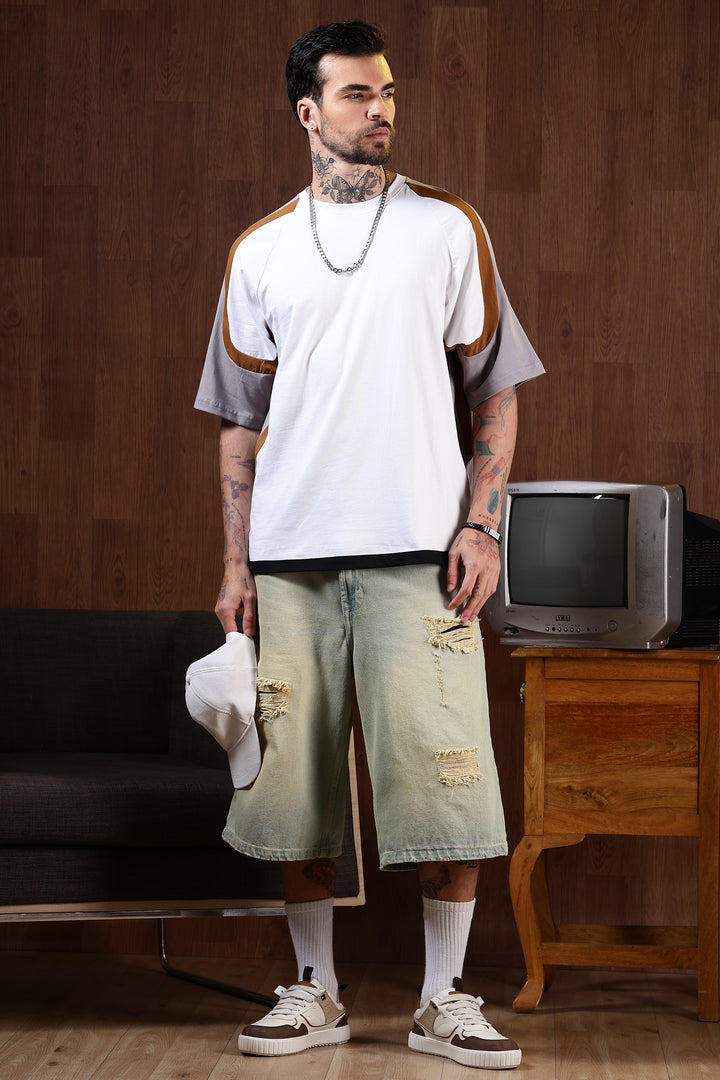 Cut & Sew White Oversized T-shirt