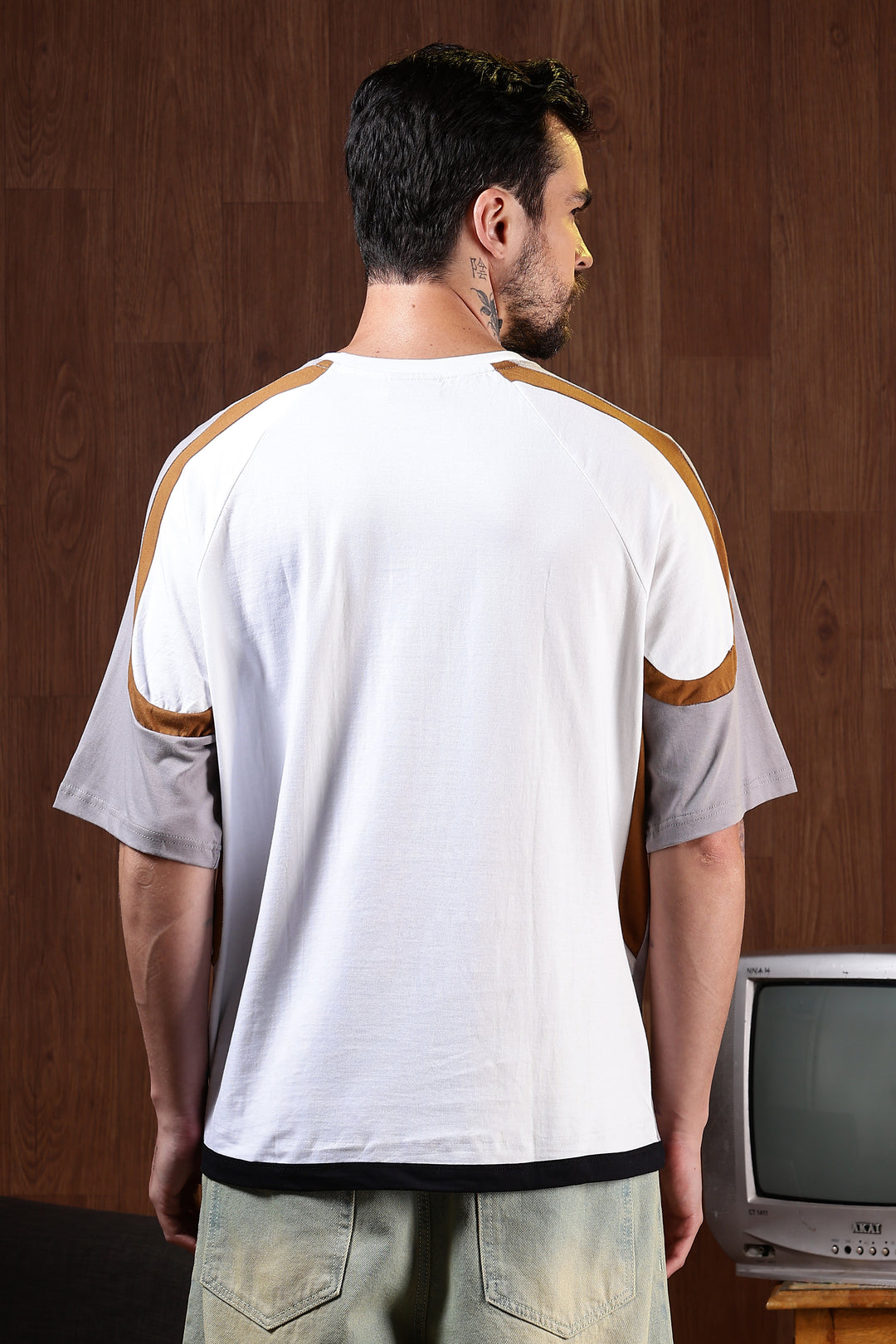 Cut & Sew White Oversized T-shirt