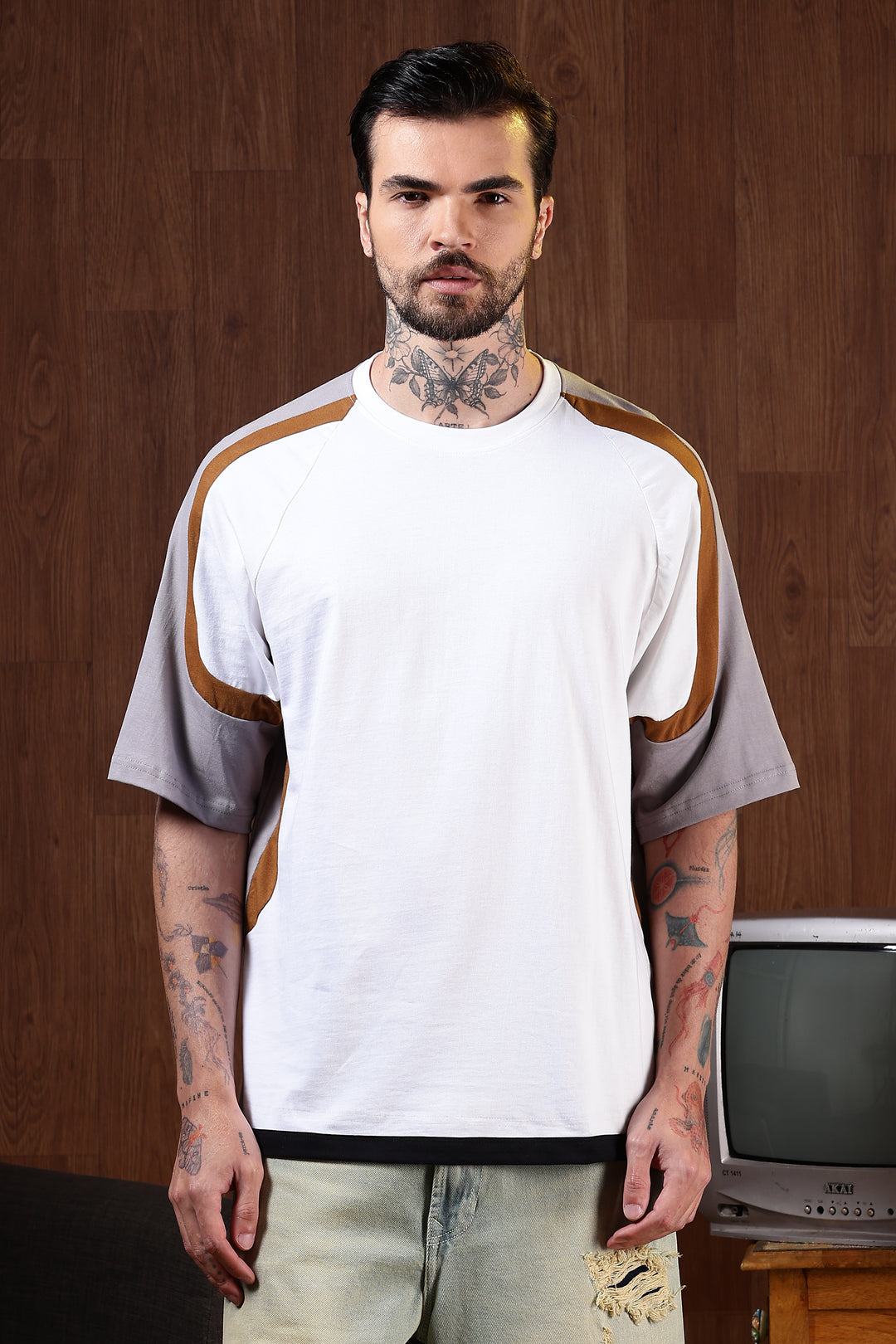 Cut & Sew White Oversized T-shirt