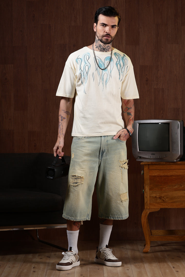 Blue Flames: cream Oversized T-shirt