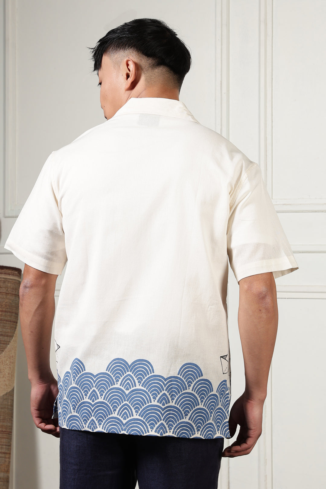 Linen: Abstract Waves Printed Cuban Shirt