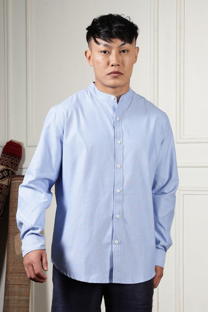 Mandarin Collar Light Blue Shirt