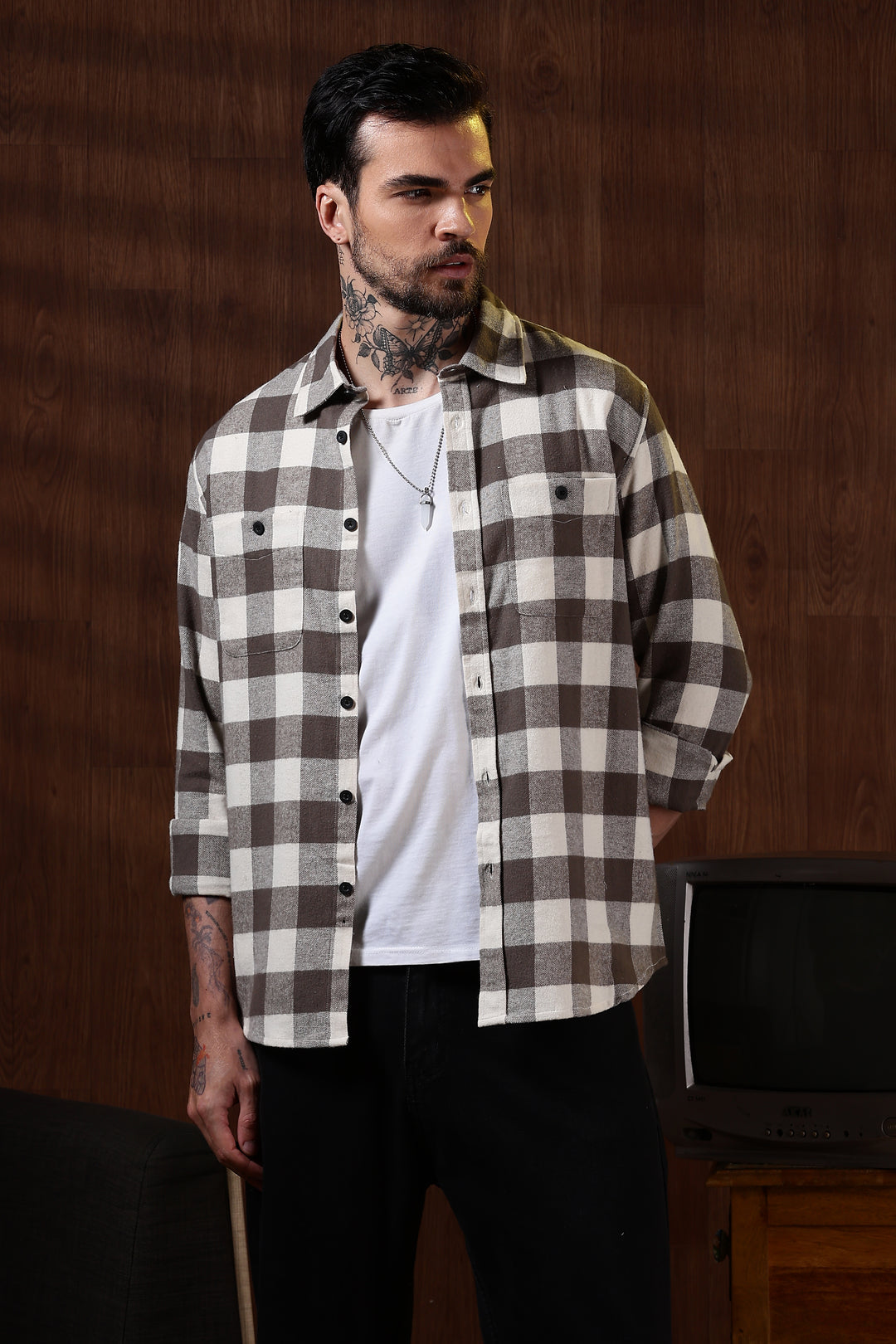 Flannel: Cream Checks Shirt