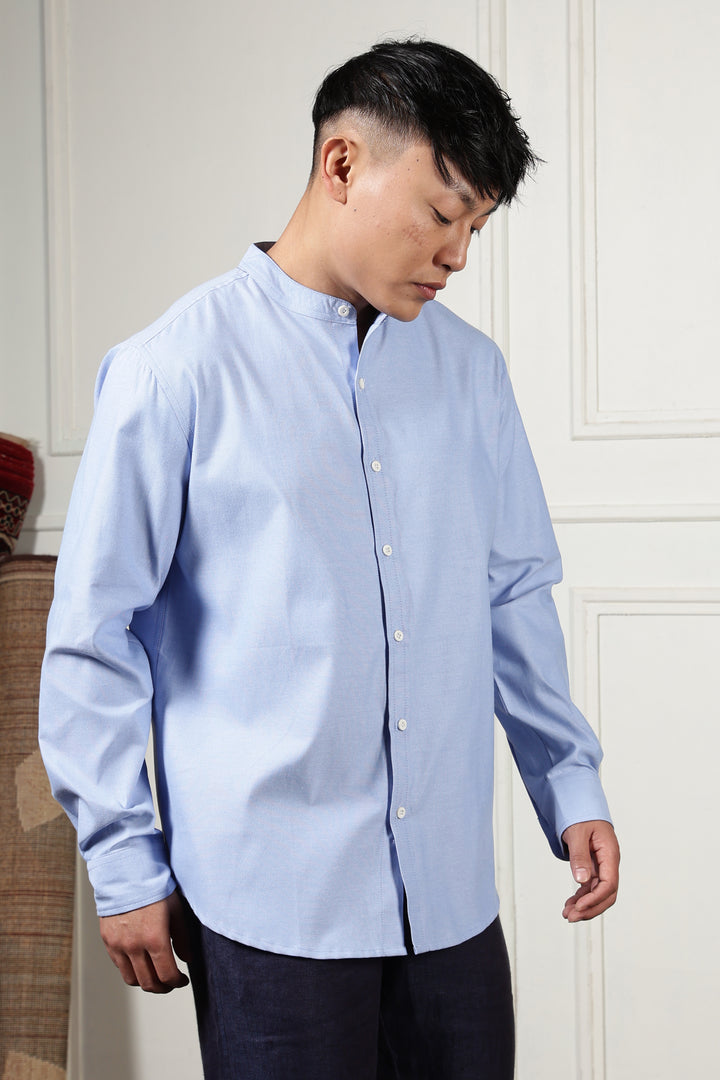 Mandarin Collar Light Blue Shirt