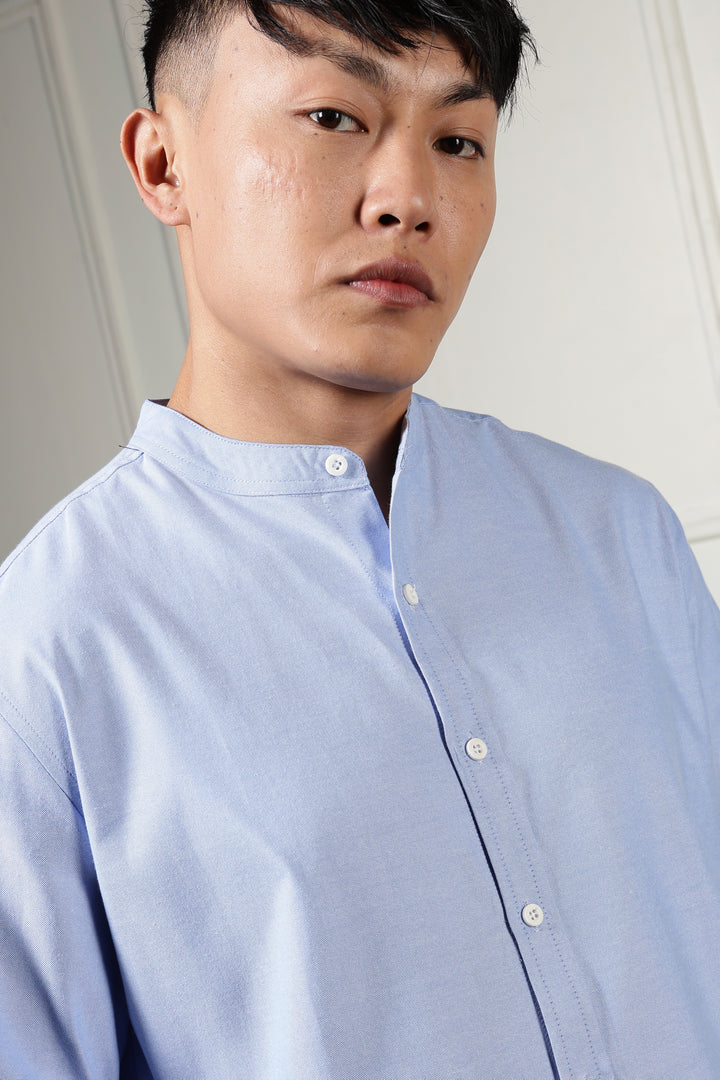 Mandarin Collar Light Blue Shirt