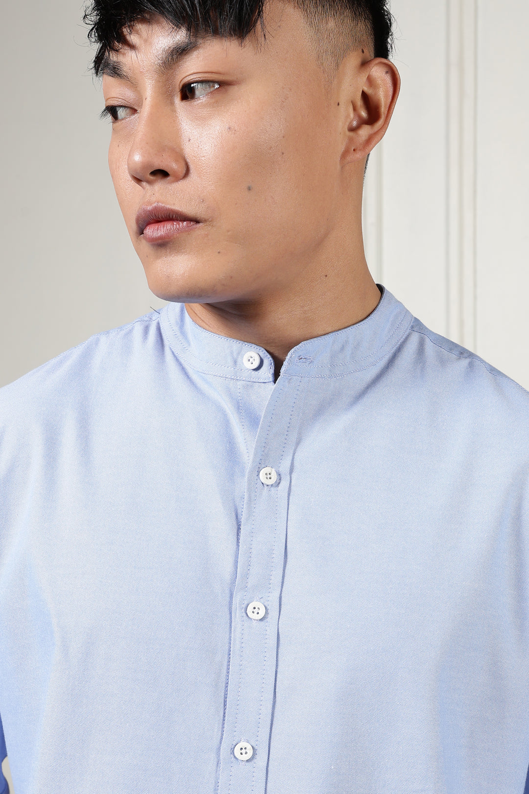 Mandarin Collar Light Blue Shirt