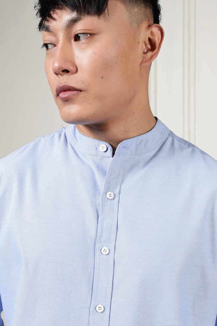 Mandarin Collar Light Blue Shirt