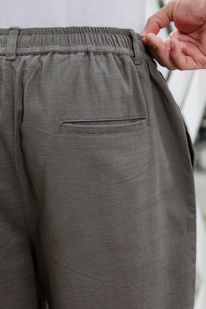 Linen : Grey Baggy Trousers