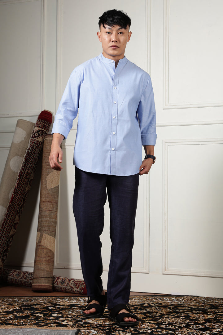 Mandarin Collar Light Blue Shirt