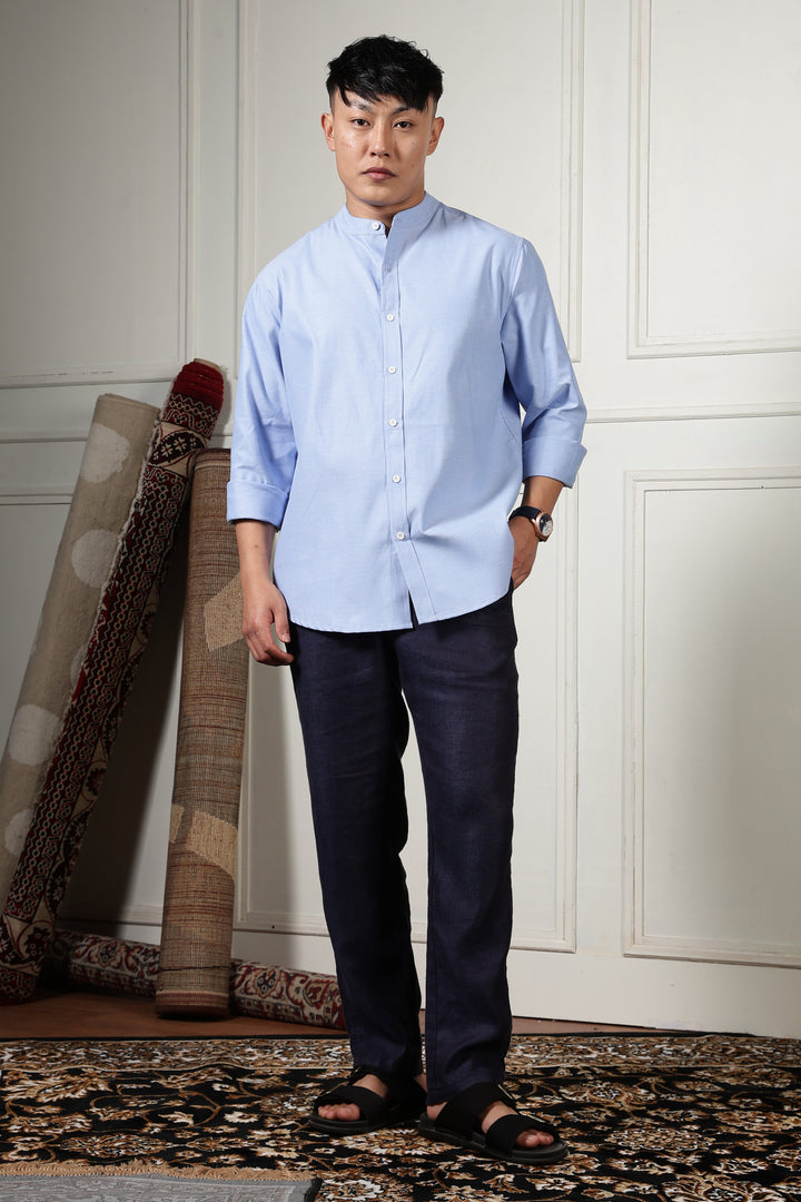Mandarin Collar Light Blue Shirt
