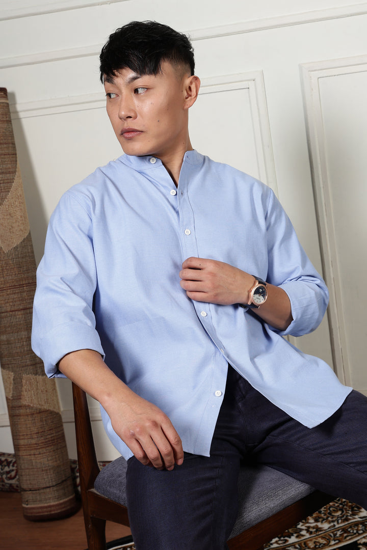 Mandarin Collar Light Blue Shirt