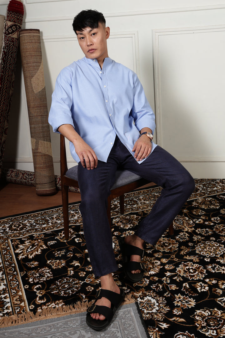 Mandarin Collar Light Blue Shirt