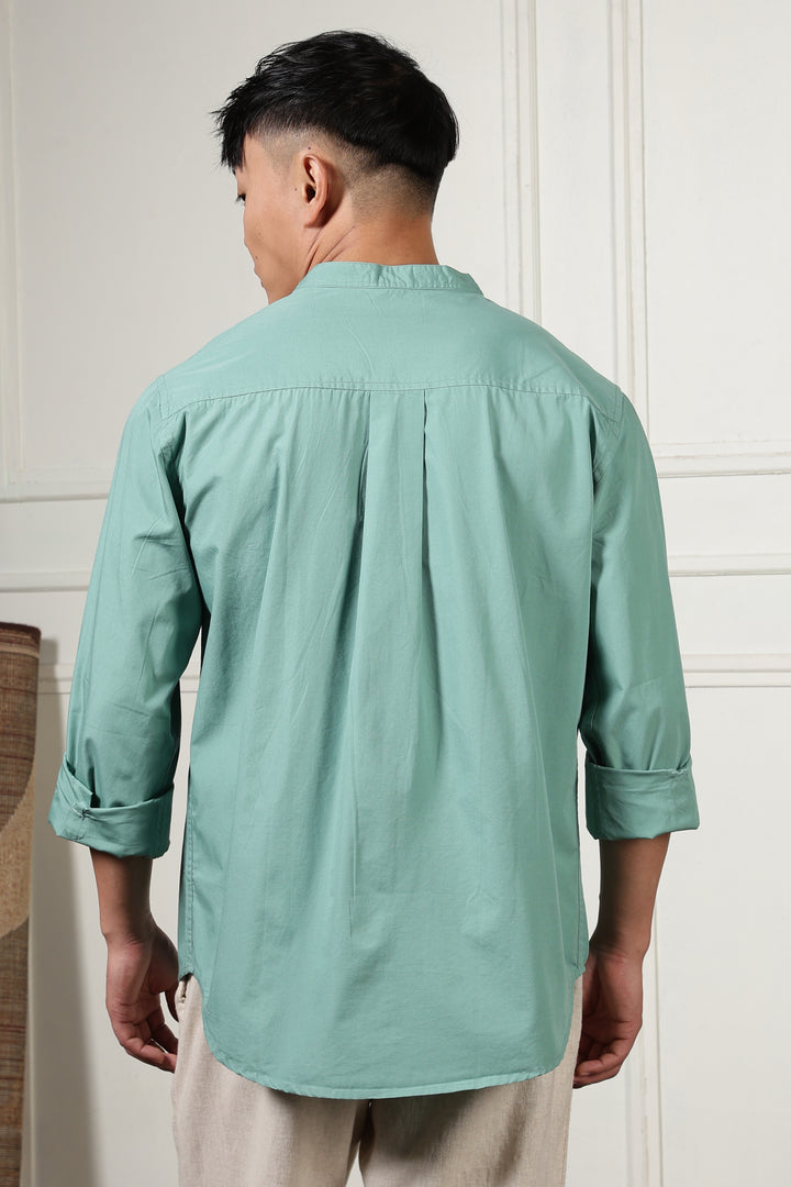 Mandarin Collar Green Shirt