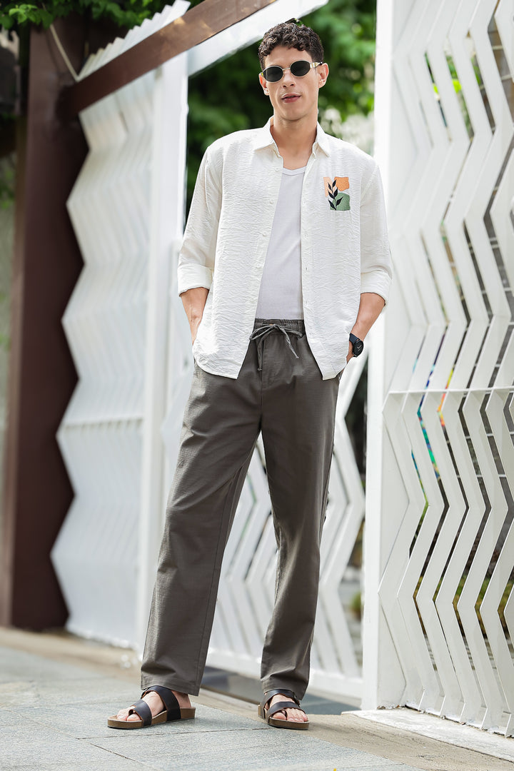 Linen : Grey Baggy Trousers