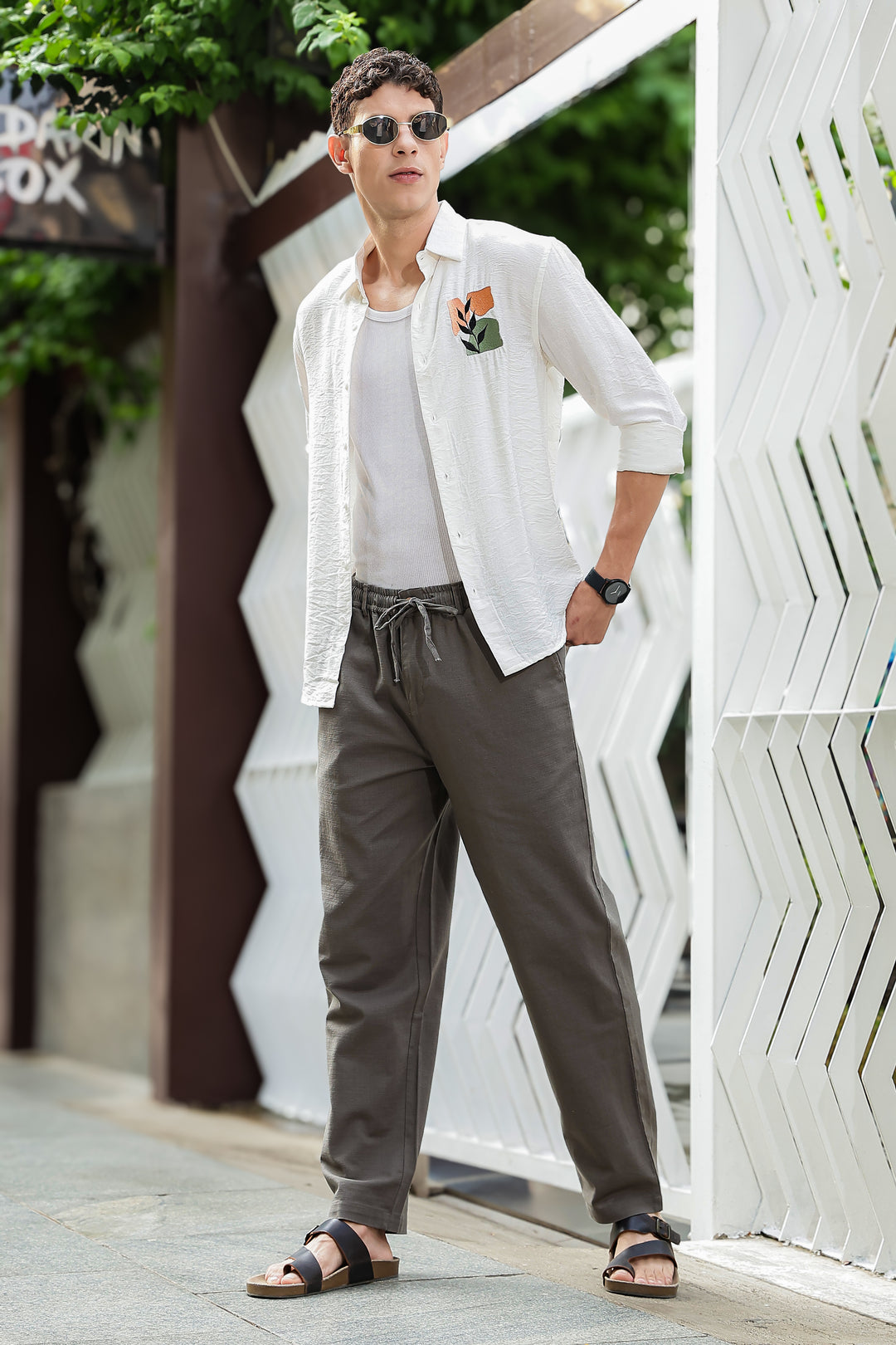 Linen : Grey Baggy Trousers