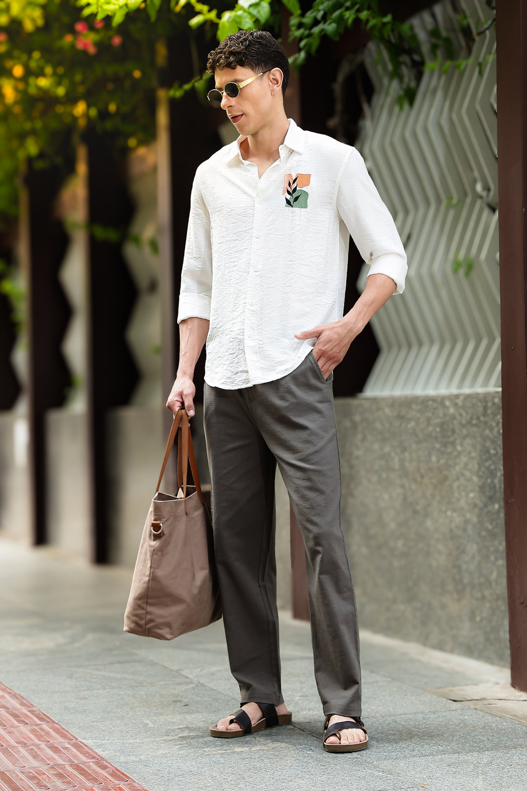 Leaf Abstract : Embroidery Textured Fabric Shirt