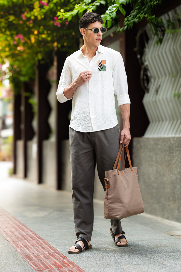 Leaf Abstract : Embroidery Textured Fabric Shirt