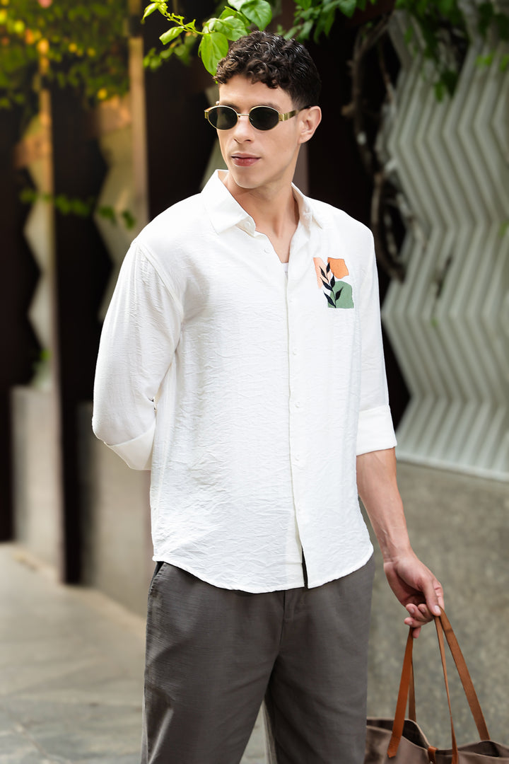 Leaf Abstract : Embroidery Textured Fabric Shirt