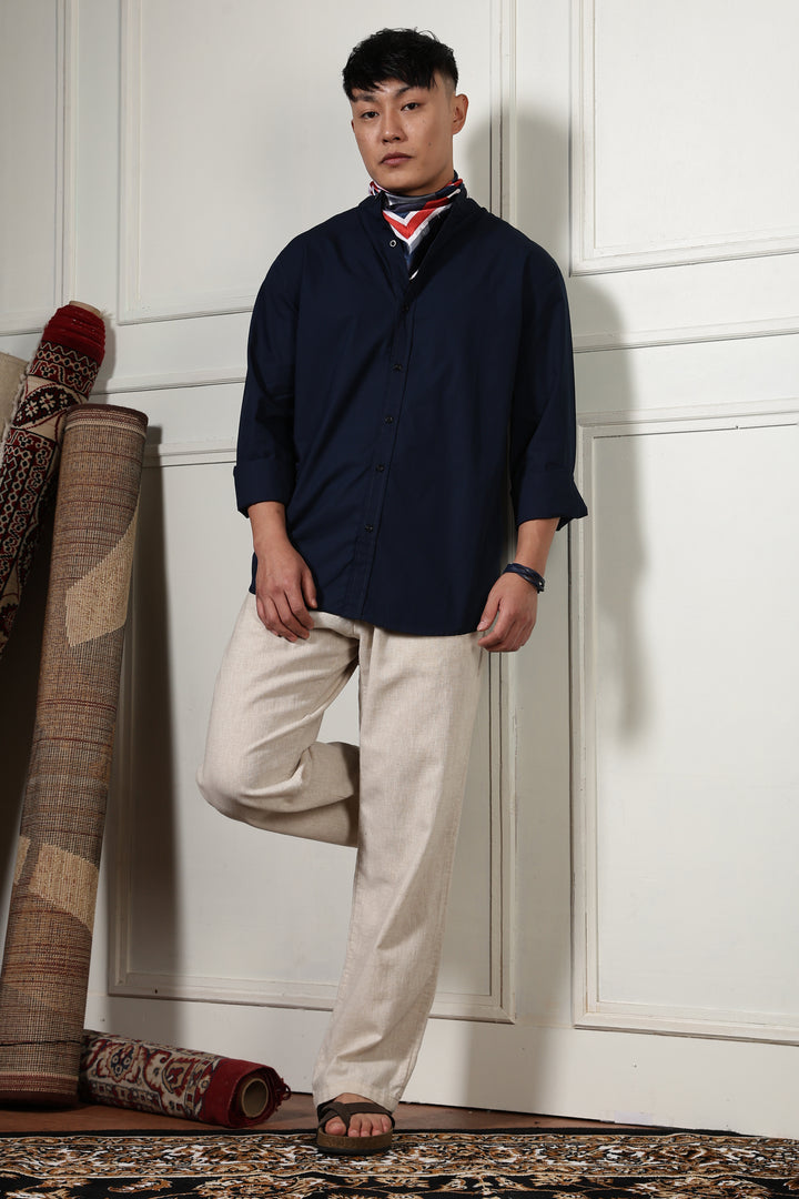 Mandarin Collar Navy Shirt