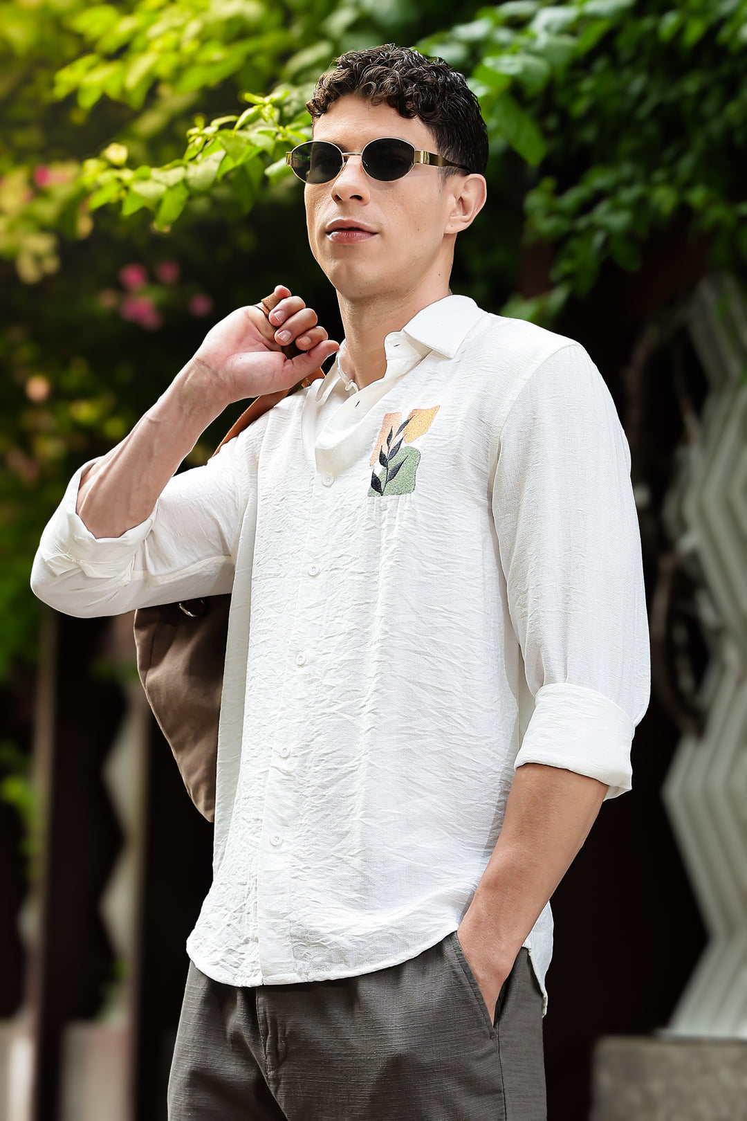 Leaf Abstract : Embroidery Textured Fabric Shirt
