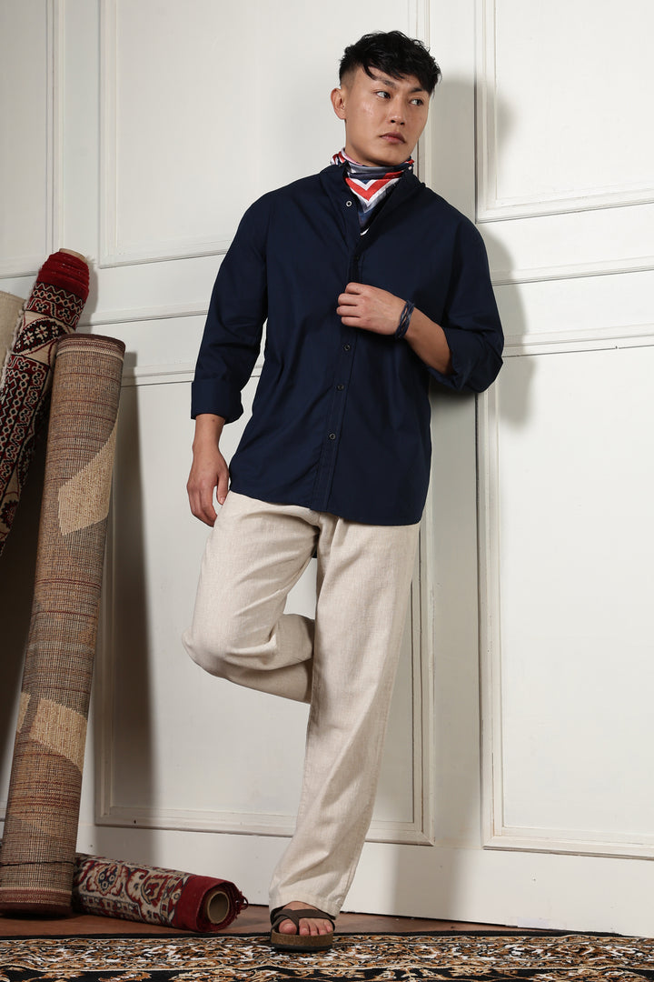 Mandarin Collar Navy Shirt