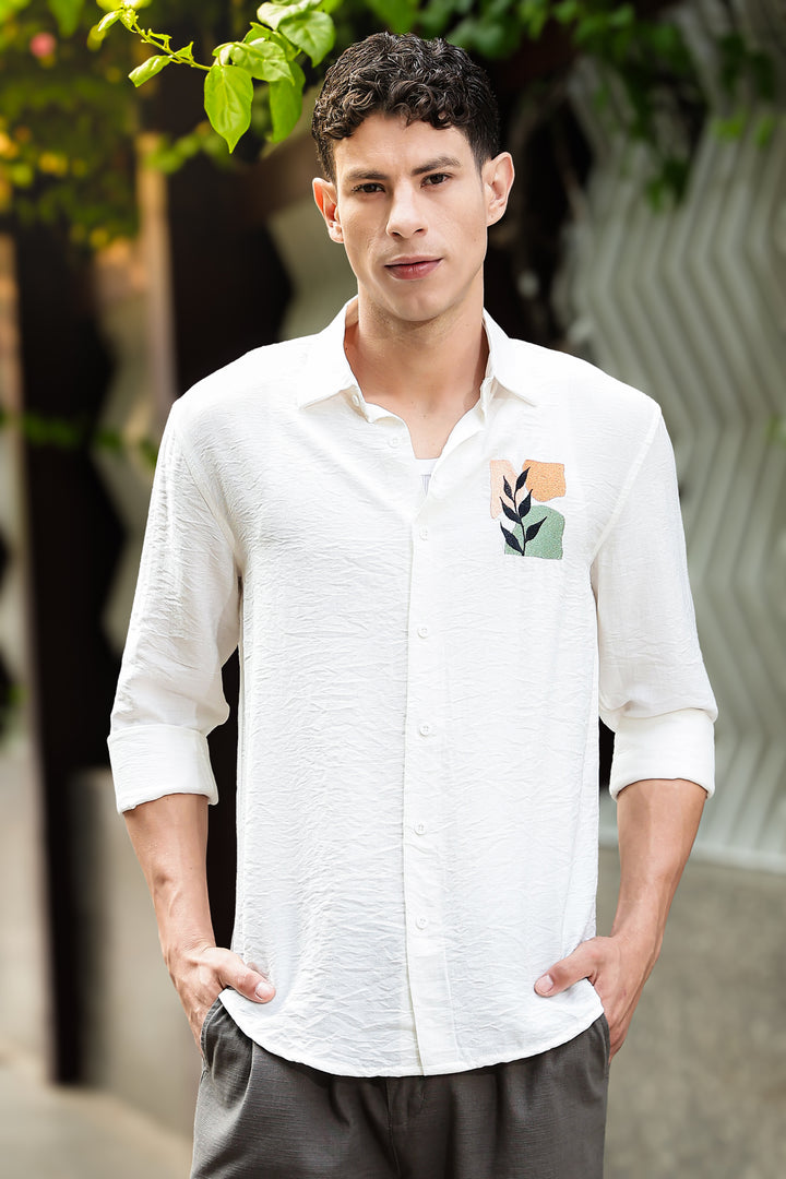 Leaf Abstract : Embroidery Textured Fabric Shirt