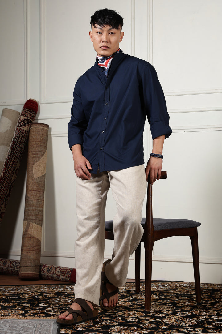 Mandarin Collar Navy Shirt