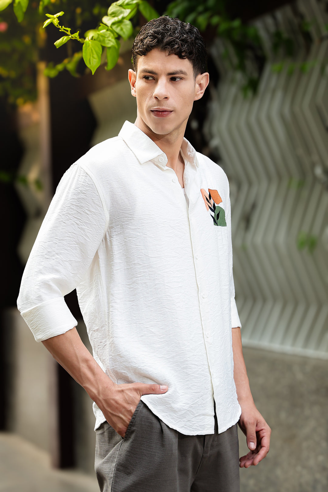 Leaf Abstract : Embroidery Textured Fabric Shirt