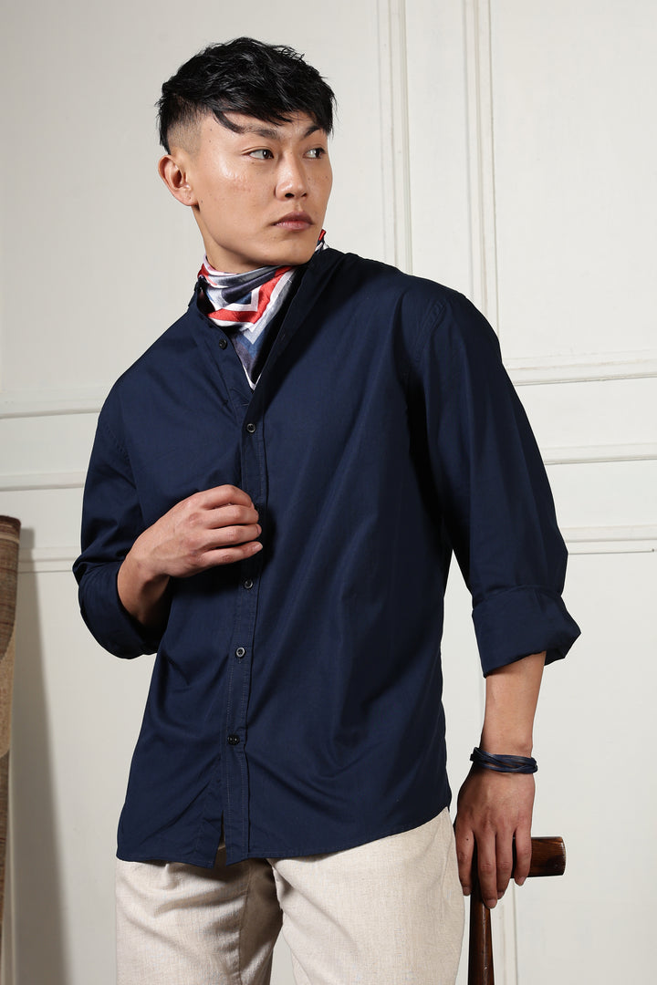 Mandarin Collar Navy Shirt