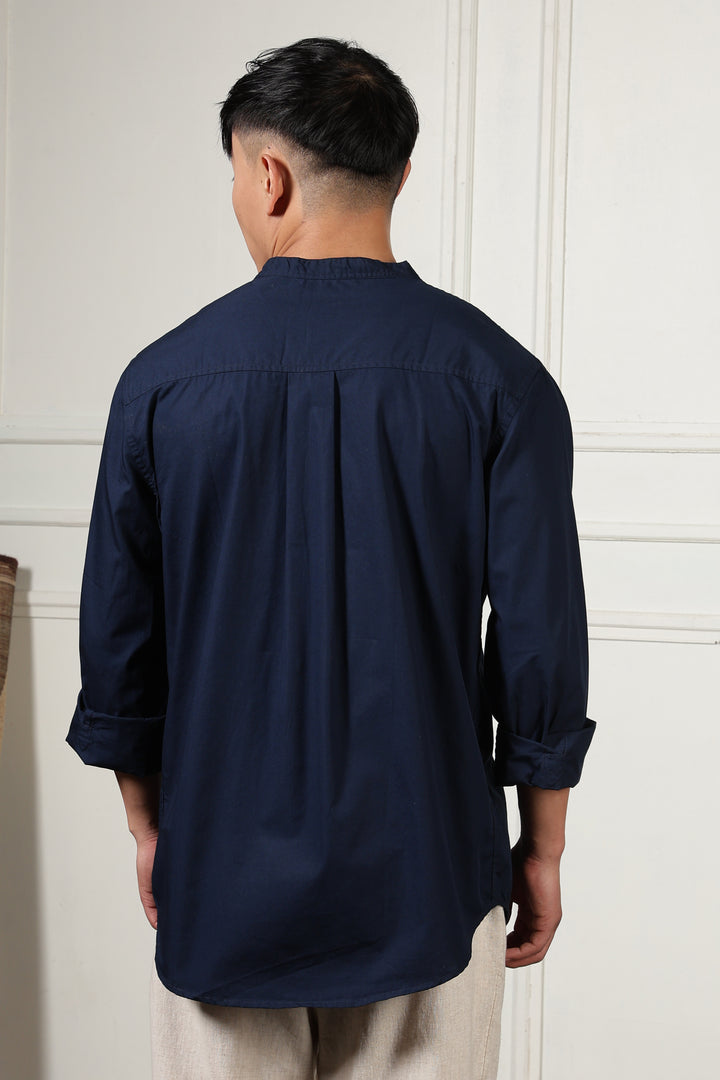 Mandarin Collar Navy Shirt