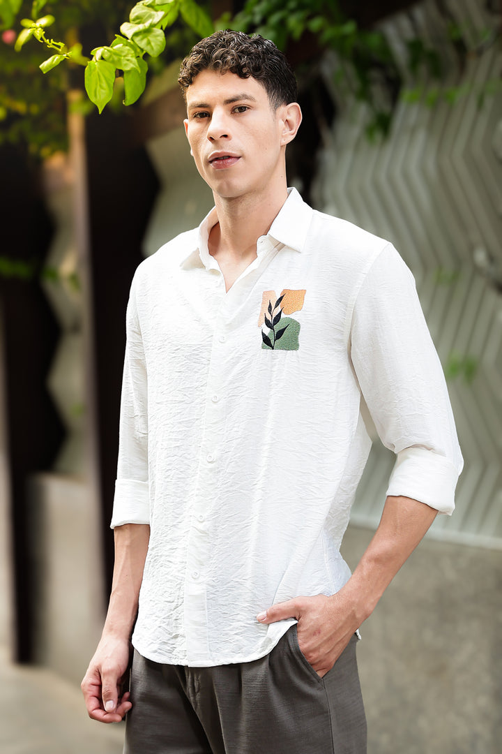 Leaf Abstract : Embroidery Textured Fabric Shirt