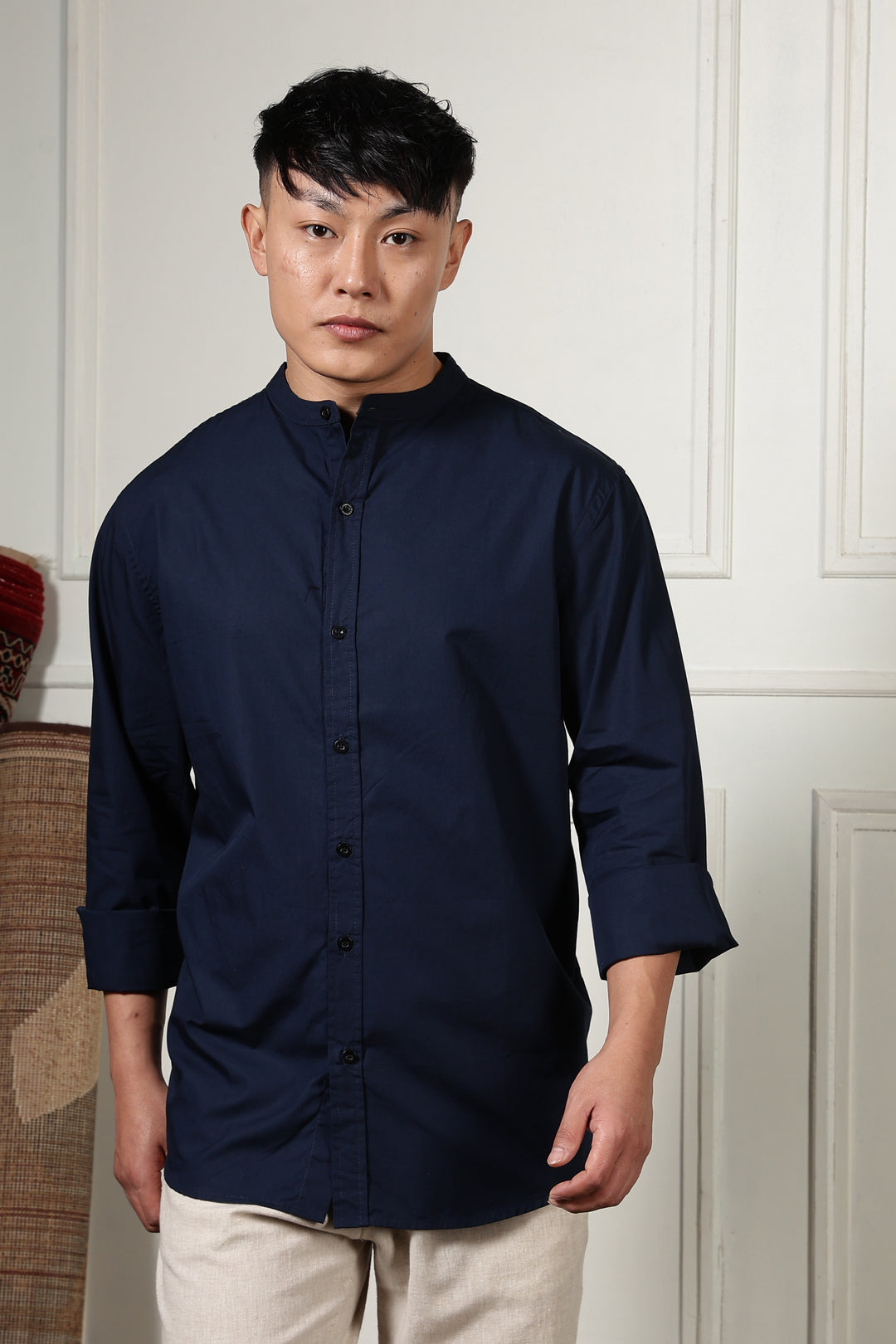 Mandarin Collar Navy Shirt
