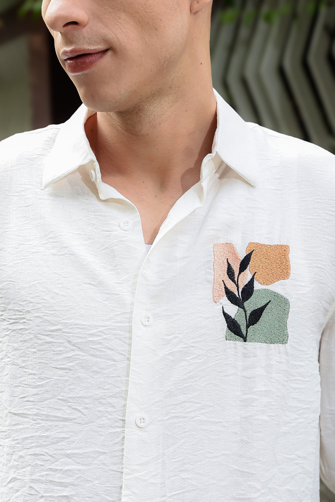 Leaf Abstract : Embroidery Textured Fabric Shirt