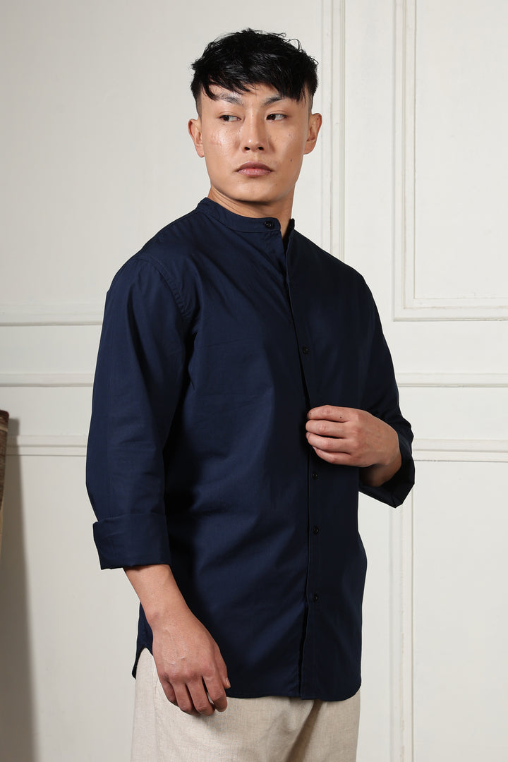 Mandarin Collar Navy Shirt