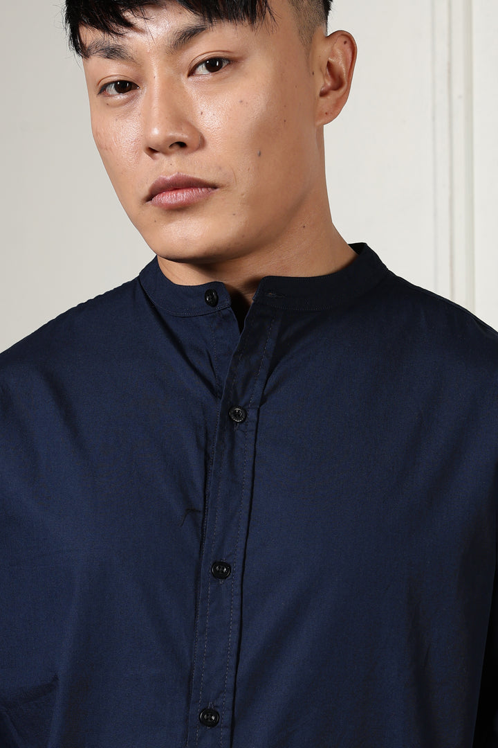 Mandarin Collar Navy Shirt