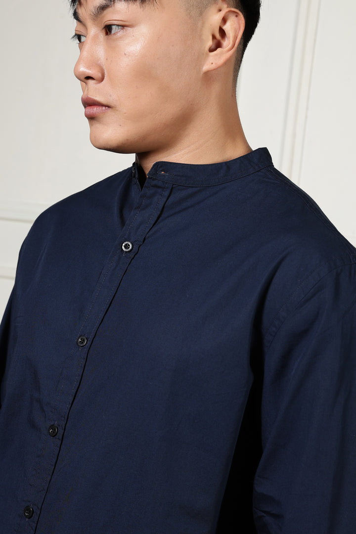 Mandarin Collar Navy Shirt
