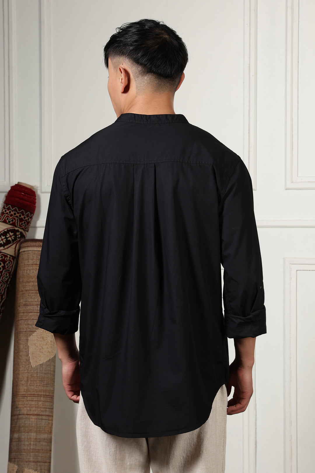 Mandarin Collar Black Shirt