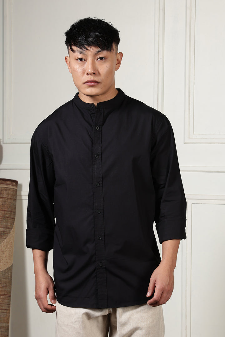 Mandarin Collar Black Shirt
